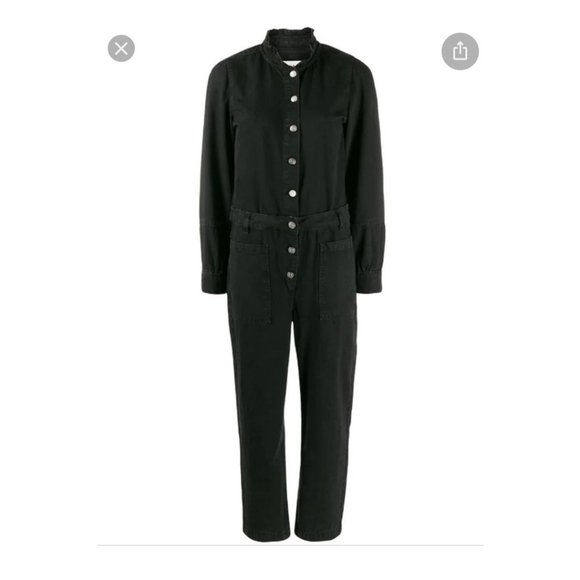 BA&SH Valentine Ruffled Black Denim Jumpsuit NWT - Picture 2 of 8